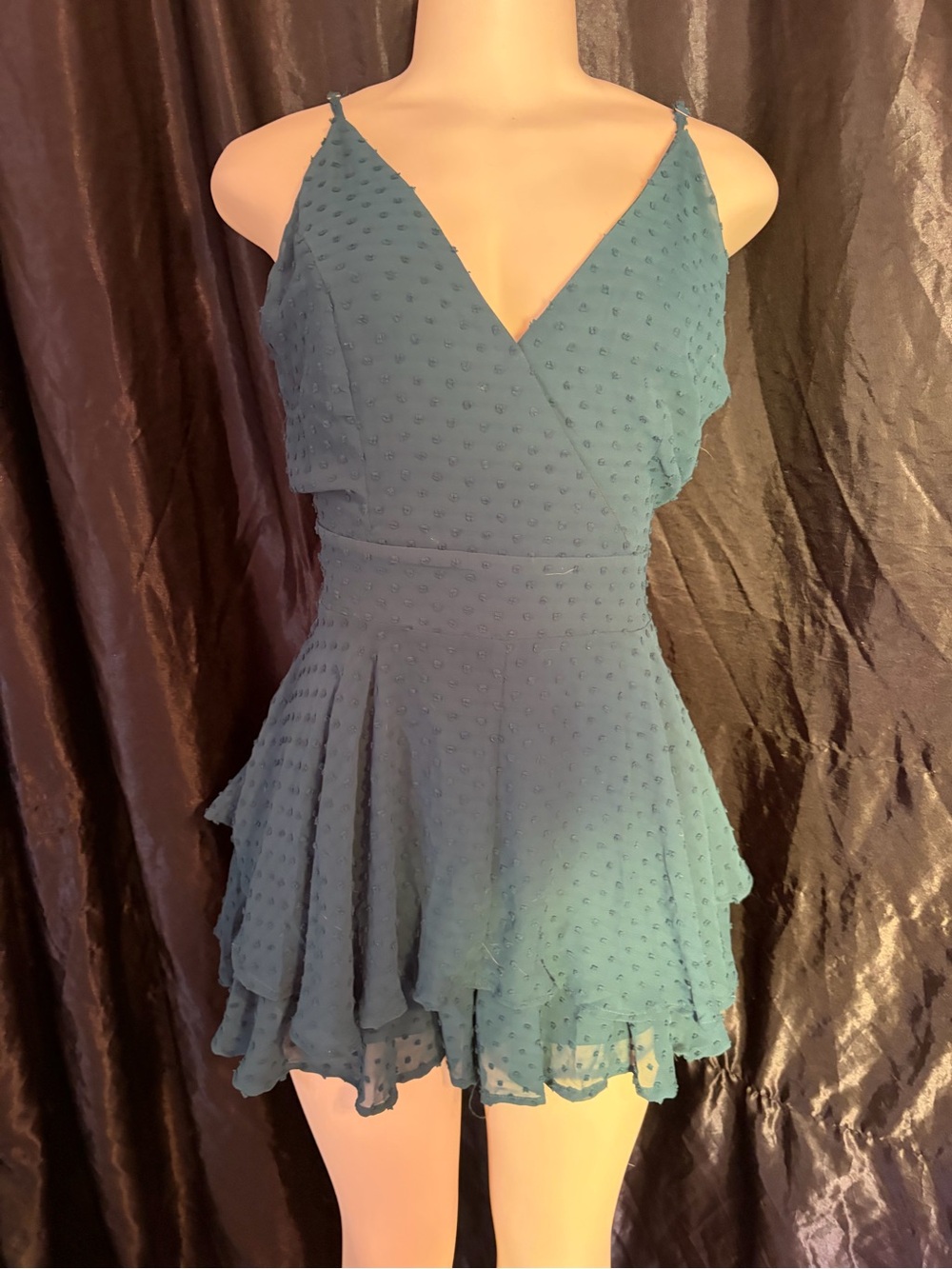 entro Teal Swiss Dot Layered Romper